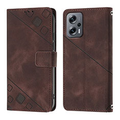 Leather Case Stands Flip Cover Holder YB1 for Xiaomi Redmi Note 11 Pro+ Plus 5G Brown