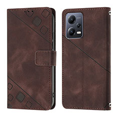 Leather Case Stands Flip Cover Holder YB1 for Xiaomi Redmi Note 12 5G Brown