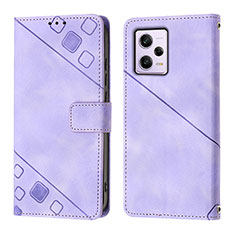 Leather Case Stands Flip Cover Holder YB1 for Xiaomi Redmi Note 12 Pro 5G Purple