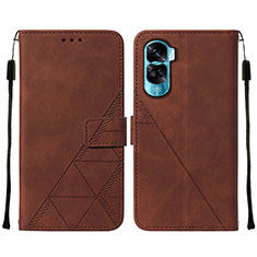 Leather Case Stands Flip Cover Holder YB2 for Huawei Honor 90 Lite 5G Brown