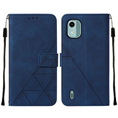 Leather Case Stands Flip Cover Holder YB2 for Nokia C12 Blue