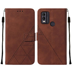 Leather Case Stands Flip Cover Holder YB2 for Nokia C22 Brown