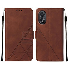 Leather Case Stands Flip Cover Holder YB2 for Oppo A58 4G Brown