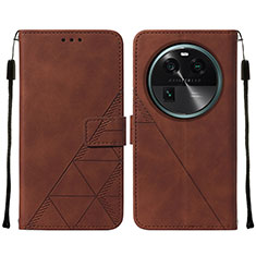 Leather Case Stands Flip Cover Holder YB2 for Oppo Find X6 5G Brown