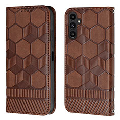 Leather Case Stands Flip Cover Holder YB2 for Samsung Galaxy A54 5G Brown