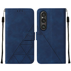 Leather Case Stands Flip Cover Holder YB2 for Sony Xperia 1 V Blue