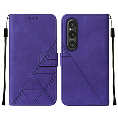 Leather Case Stands Flip Cover Holder YB2 for Sony Xperia 1 V Purple