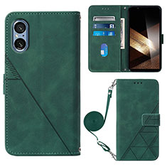 Leather Case Stands Flip Cover Holder YB2 for Sony Xperia 5 V Green