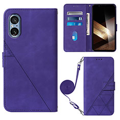 Leather Case Stands Flip Cover Holder YB2 for Sony Xperia 5 V Purple