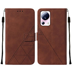 Leather Case Stands Flip Cover Holder YB2 for Xiaomi Mi 12 Lite NE 5G Brown