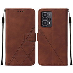 Leather Case Stands Flip Cover Holder YB2 for Xiaomi Poco F5 5G Brown