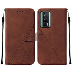 Leather Case Stands Flip Cover Holder YB2 for Xiaomi Poco F5 Pro 5G Brown