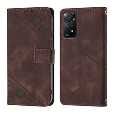 Leather Case Stands Flip Cover Holder YB2 for Xiaomi Redmi Note 11 Pro 4G Brown