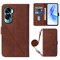 Leather Case Stands Flip Cover Holder YB3 for Huawei Honor 90 Lite 5G Brown