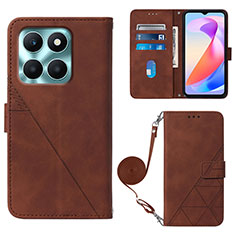 Leather Case Stands Flip Cover Holder YB3 for Huawei Honor X6a Brown