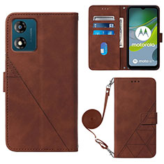 Leather Case Stands Flip Cover Holder YB3 for Motorola Moto E13 Brown