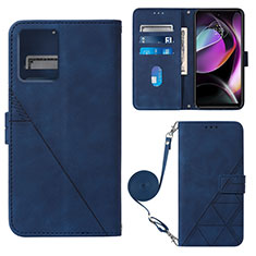 Leather Case Stands Flip Cover Holder YB3 for Motorola Moto G 5G (2023) Blue