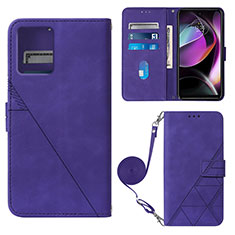 Leather Case Stands Flip Cover Holder YB3 for Motorola Moto G 5G (2023) Purple