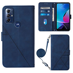 Leather Case Stands Flip Cover Holder YB3 for Motorola Moto G Power (2022) Blue