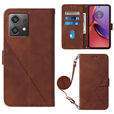 Leather Case Stands Flip Cover Holder YB3 for Motorola Moto G84 5G Brown