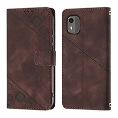 Leather Case Stands Flip Cover Holder YB3 for Nokia C12 Brown