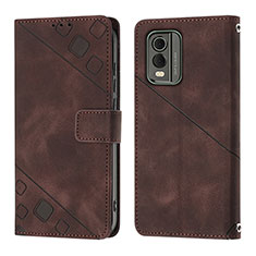 Leather Case Stands Flip Cover Holder YB3 for Nokia C210 Brown