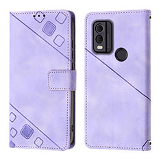 Leather Case Stands Flip Cover Holder YB3 for Nokia C22 Purple