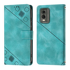 Leather Case Stands Flip Cover Holder YB3 for Nokia C32 Green