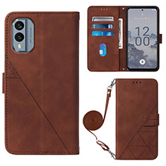 Leather Case Stands Flip Cover Holder YB3 for Nokia X30 5G Brown