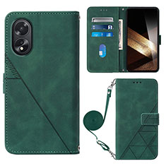 Leather Case Stands Flip Cover Holder YB3 for Oppo A18 Green