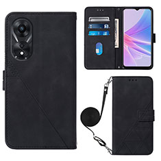 Leather Case Stands Flip Cover Holder YB3 for Oppo A58 5G Black