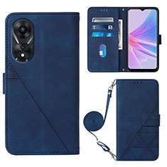 Leather Case Stands Flip Cover Holder YB3 for Oppo A58 5G Blue
