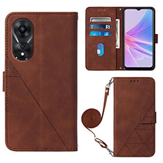Leather Case Stands Flip Cover Holder YB3 for Oppo A58 5G Brown
