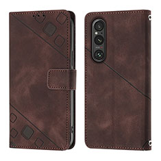 Leather Case Stands Flip Cover Holder YB3 for Sony Xperia 1 V Brown
