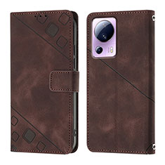 Leather Case Stands Flip Cover Holder YB3 for Xiaomi Mi 12 Lite NE 5G Brown
