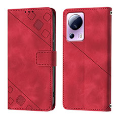 Leather Case Stands Flip Cover Holder YB3 for Xiaomi Mi 13 Lite 5G Red