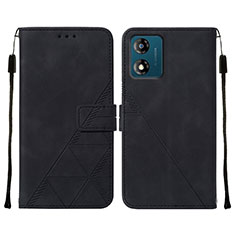 Leather Case Stands Flip Cover Holder YB4 for Motorola Moto E13 Black