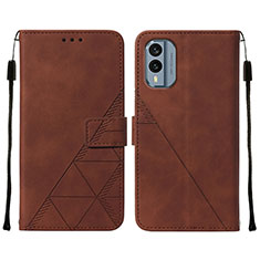 Leather Case Stands Flip Cover Holder YB4 for Nokia X30 5G Brown