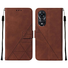 Leather Case Stands Flip Cover Holder YB4 for Oppo A58 5G Brown