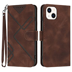 Leather Case Stands Flip Cover Holder YX1 for Apple iPhone 14 Plus Brown