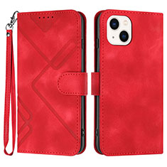 Leather Case Stands Flip Cover Holder YX1 for Apple iPhone 15 Red Wine