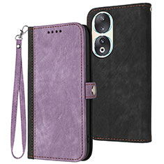 Leather Case Stands Flip Cover Holder YX1 for Huawei Honor 90 5G Purple