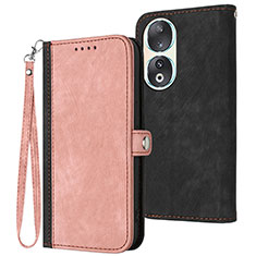 Leather Case Stands Flip Cover Holder YX1 for Huawei Honor 90 5G Rose Gold