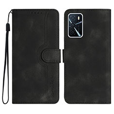 Leather Case Stands Flip Cover Holder YX1 for Oppo A16 Black