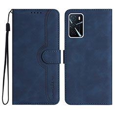Leather Case Stands Flip Cover Holder YX1 for Oppo A16 Blue