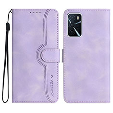 Leather Case Stands Flip Cover Holder YX1 for Oppo A16 Purple