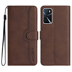 Leather Case Stands Flip Cover Holder YX1 for Oppo A16s Brown