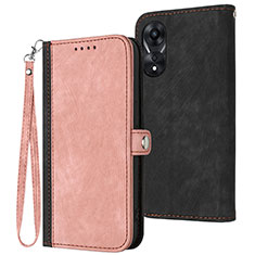 Leather Case Stands Flip Cover Holder YX1 for Oppo A18 Rose Gold