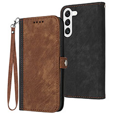 Leather Case Stands Flip Cover Holder YX1 for Samsung Galaxy S22 5G Brown