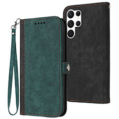 Leather Case Stands Flip Cover Holder YX1 for Samsung Galaxy S22 Ultra 5G Green